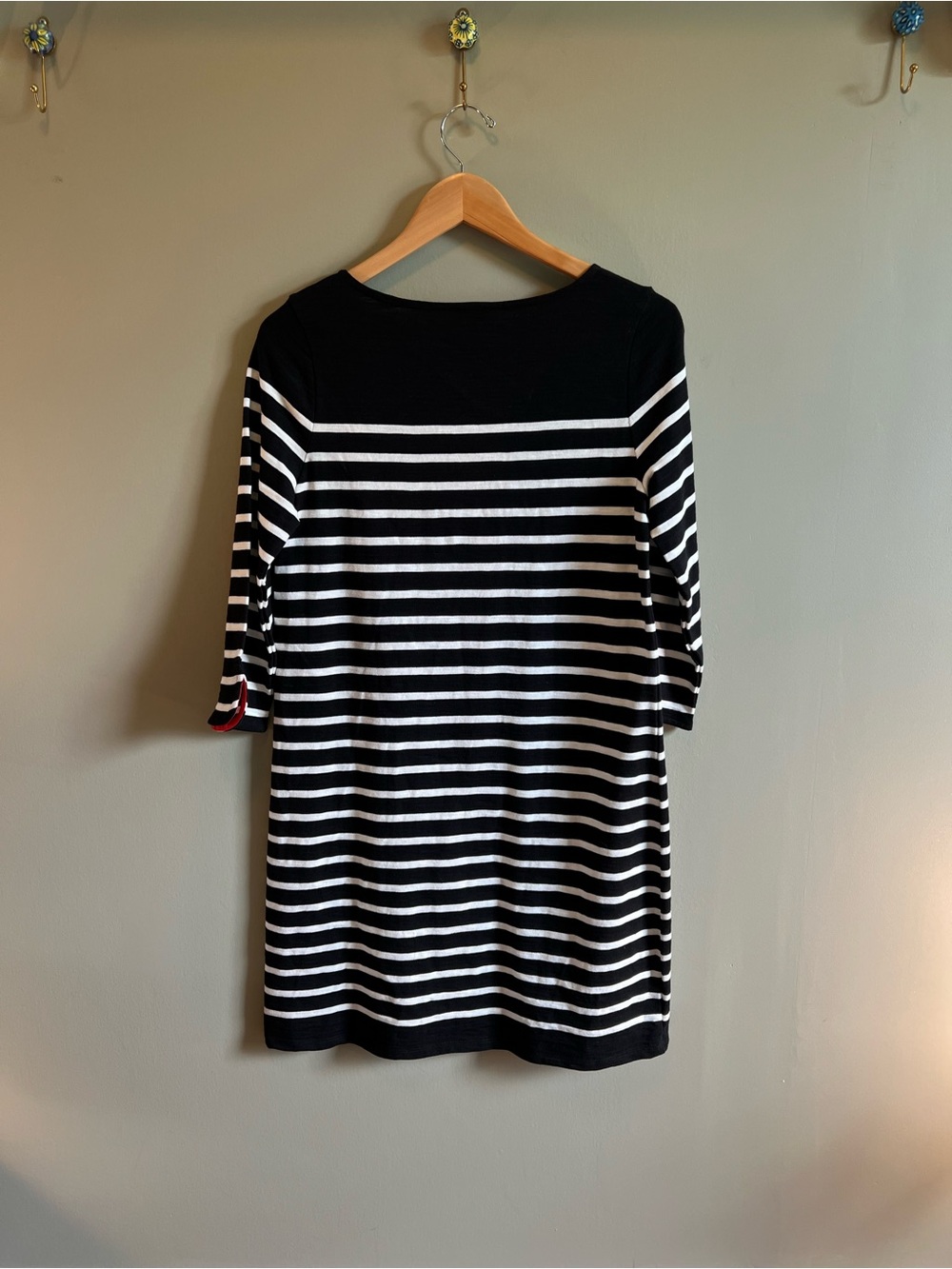 Talbots Black and White Striped with Red Trim Inside Colllar/Cuff - Picture 3 of 8